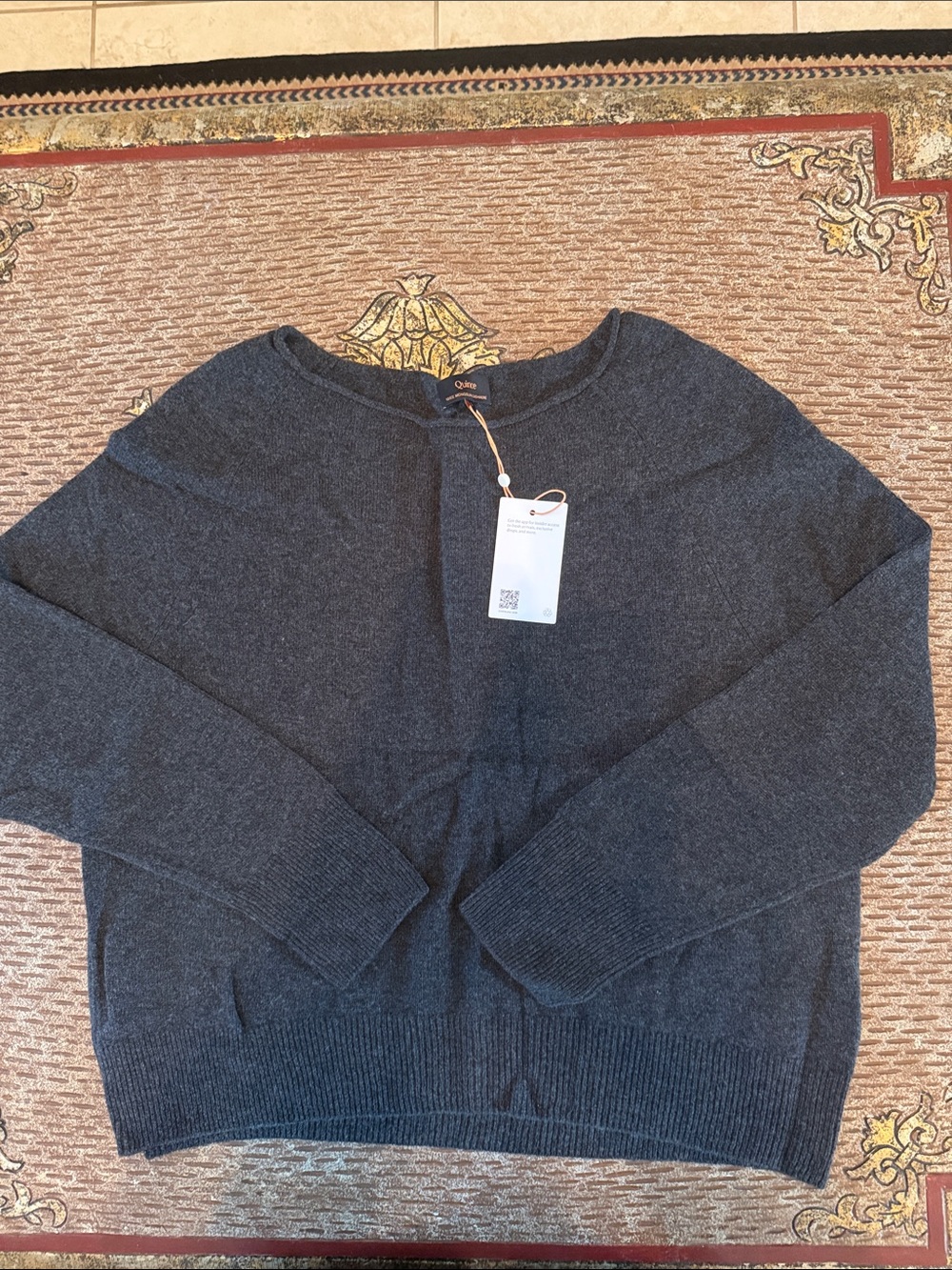 Quince Heather Charcoal Mongolian Cashmere Boatneck Sweater Sz L